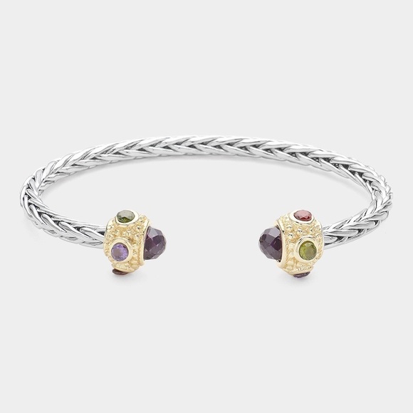 Two Tone Amethyst Braided Cuff Bracelet - Picture 3 of 6